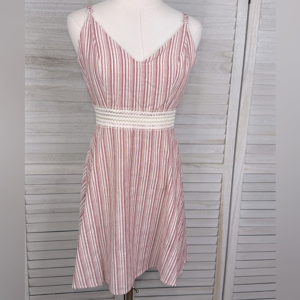 SPEECHLESS Striped Sundress w Crochet Waist Washed Red & White-Medium